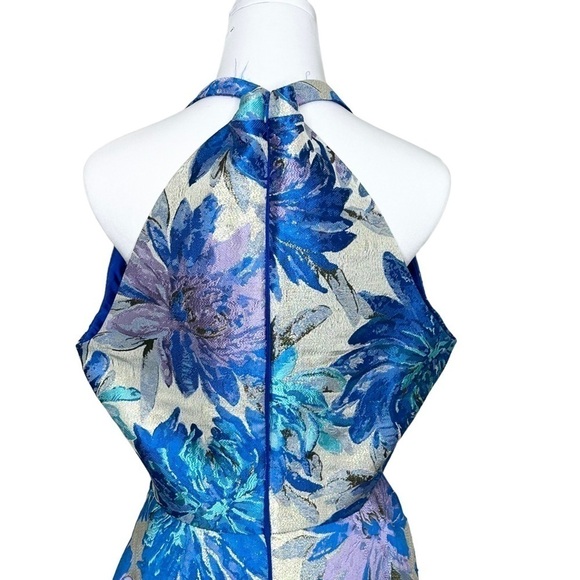 Belle Badgley Mischka Size 12 Floral Jacquard Halter Cocktail Dress - Picture 5 of 7
